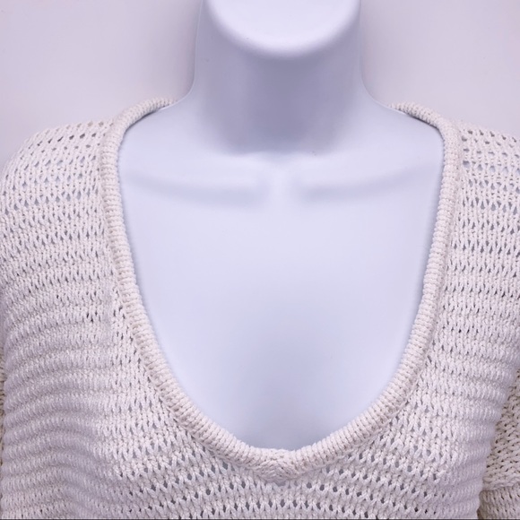 Madewell 3/4 Sleeve Cream Knit V-neck Sweater - Picture 2 of 8